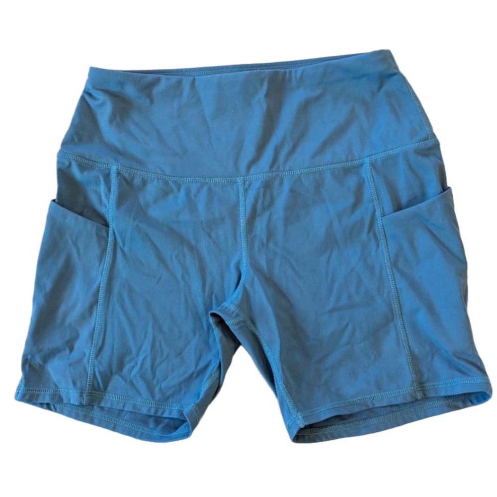 Women's Oalka Blue Bike Shorts L Athleisure Exercise Side Pockets